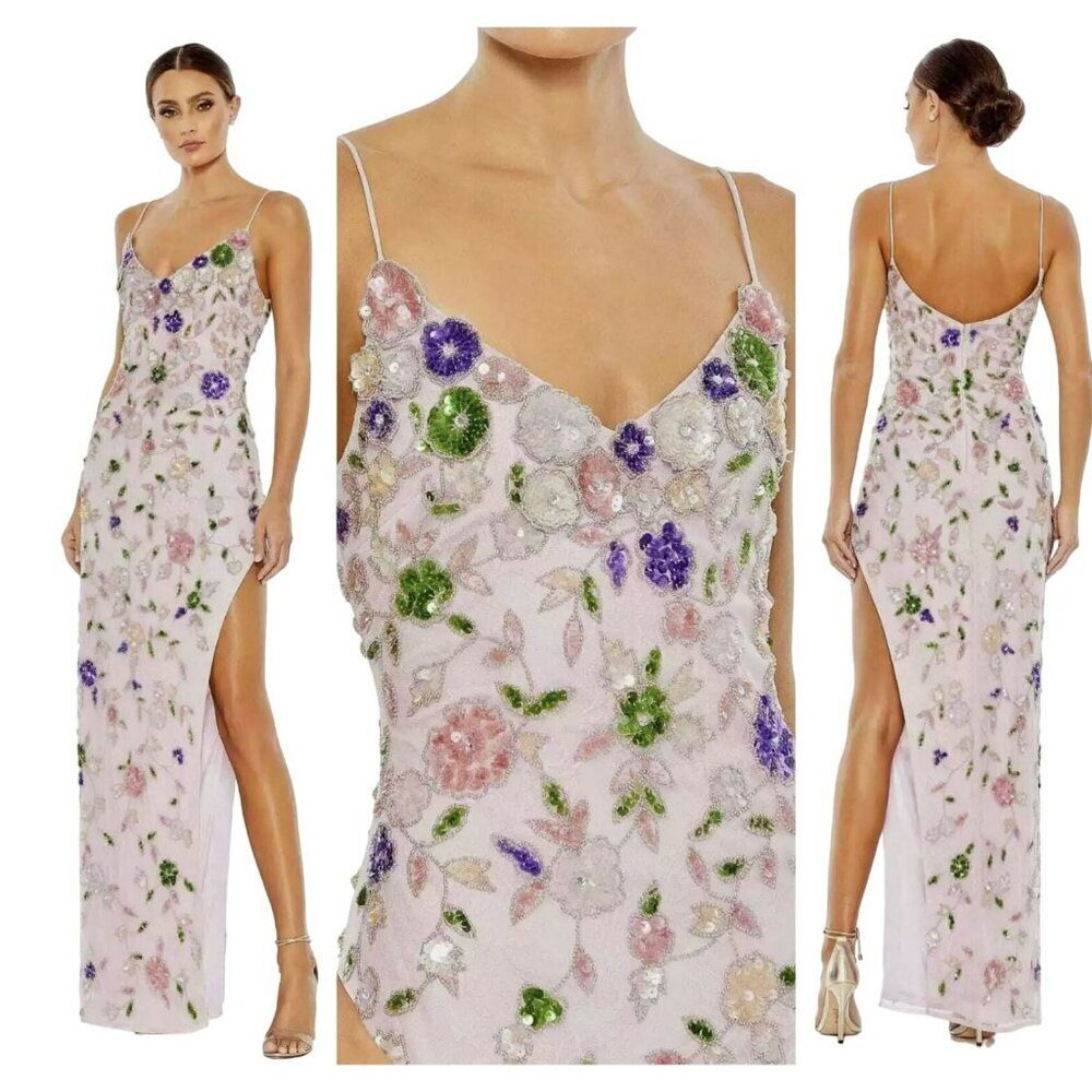 Mac Duggal Floral Embroidered Maxi Dress - Pink and Purple - Picture 5 of 13